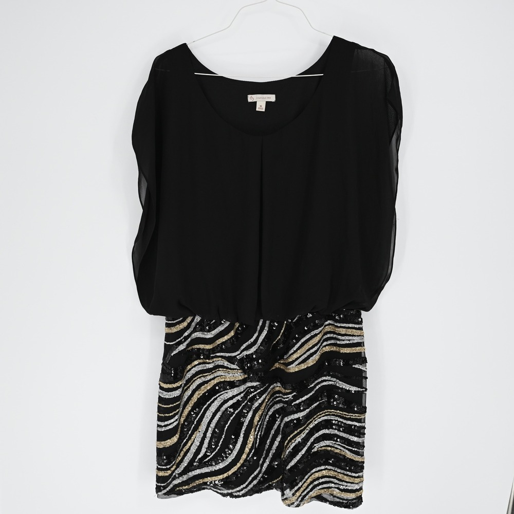 Dress Barn Est 1962 Women's Black Sequin Swirl‎ Chiffon Blouson Dress Size 16